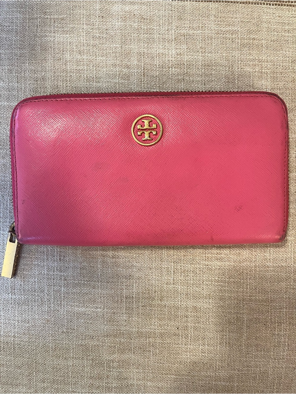 Tory Burch Pink Continental Robinson Zip-Around Wallet- Pink